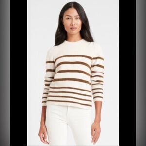 Banana Republic Cream and Brown Striped Alpaca Wool Crewneck Sweater Small